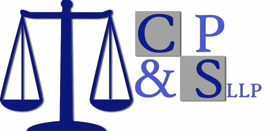 Law firm logo including scales of justice and name of the firm